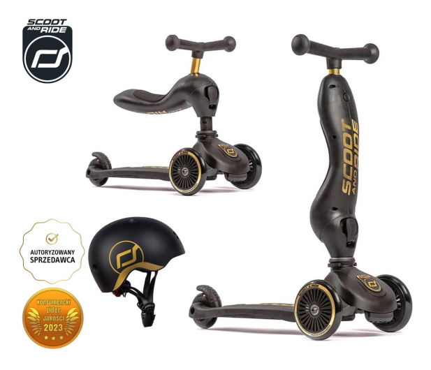 Scoot & Ride Highwaykick 1 Jeździk i hulajnoga +kask S-M Black&Gold LE - 1074474 - zdjęcie 2